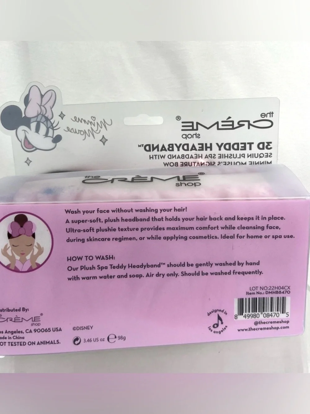 The Crème Shop x Disney Minnie Ear Spa Headband with Pink Sequin Bow, NIB